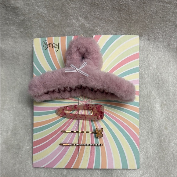 Berry Fuzzy Pink Hair Claw & Clip Set - Picture 2 of 2